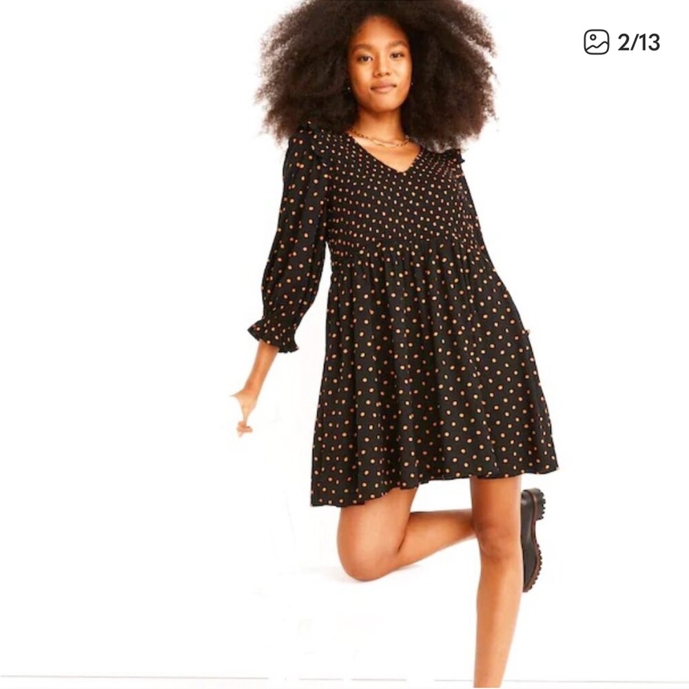Madewell Lucie V-Neck Smocked Mini Dress in Oval Polka Dot Size XS NWT